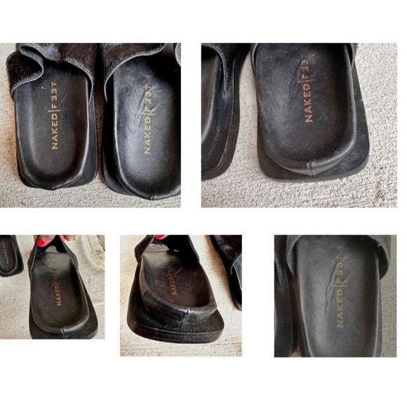 Naked Feet Sandals Flats 8.5 Beaded Toe Loop Black Leather Nubuck Square… - Picture 11 of 13